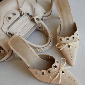 SHEIN Cream Pointed Toe Heels with Bow